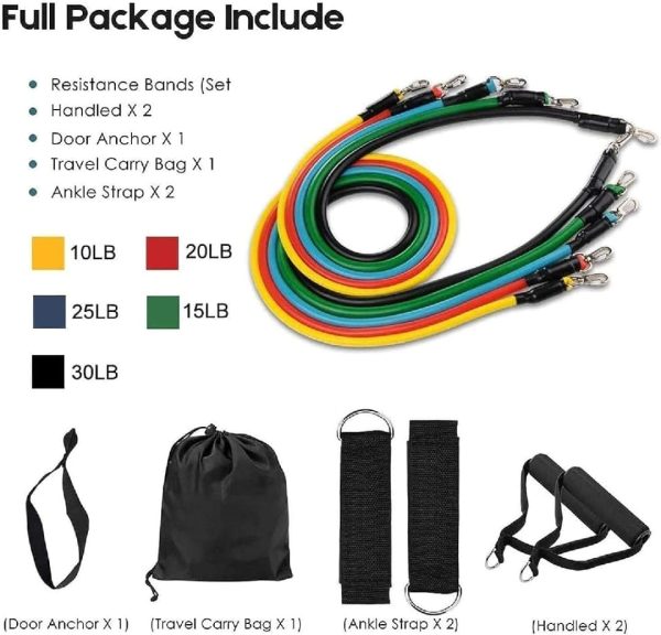 11 Piece Power Resistance Band Set Linovyn